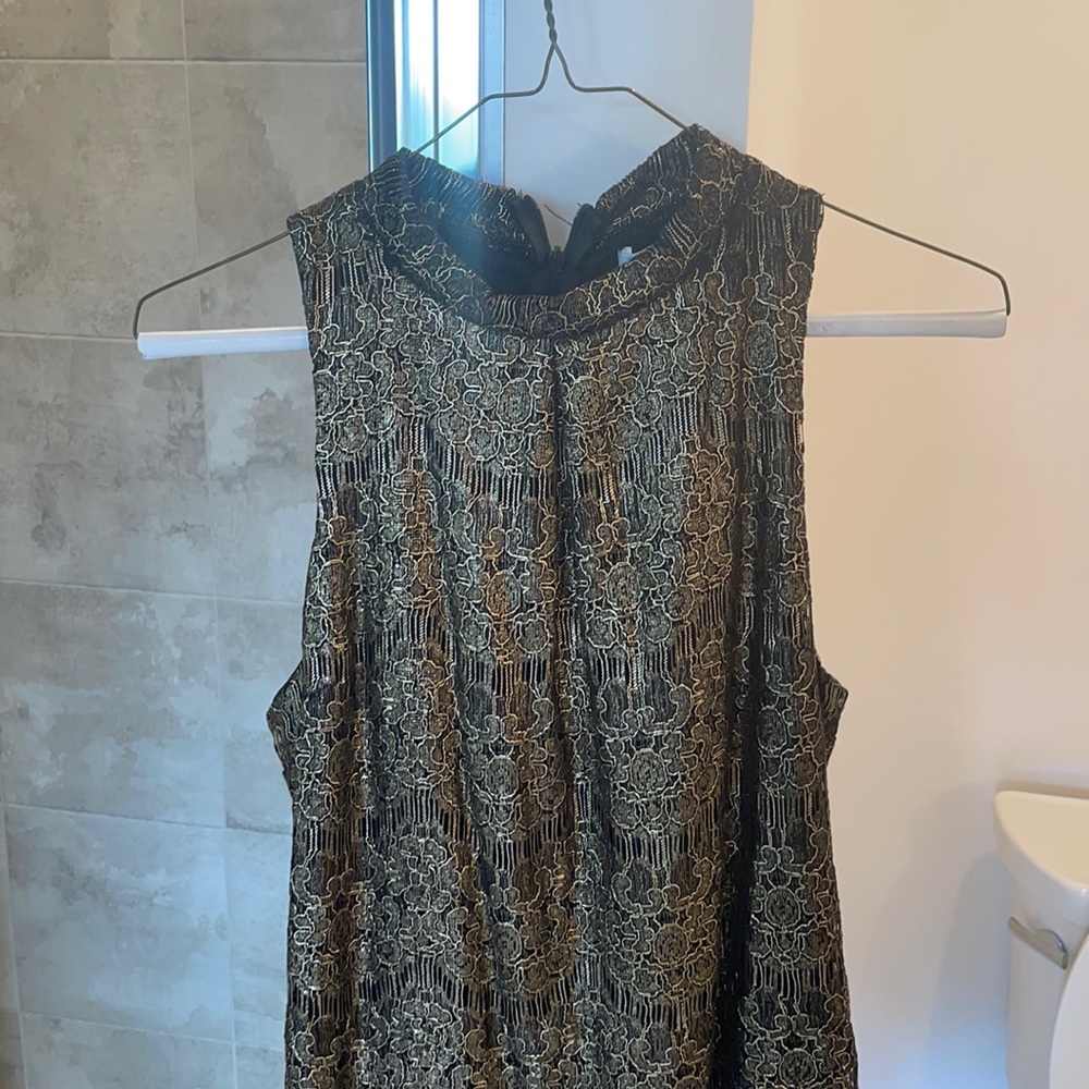 Black and gold lace mini dress